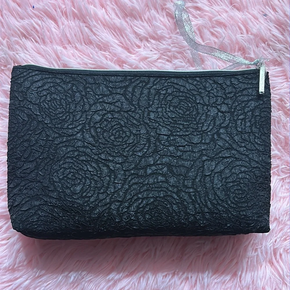 Lancome Paris Black LARGE Rose Travel Cosmetic Makeup Bag L33 Brand New